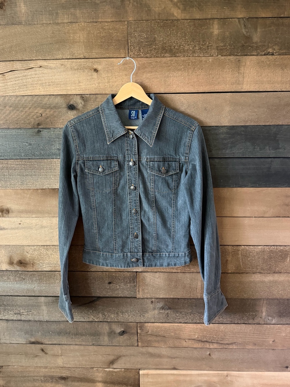Y2K Dark Wash Denim Jacket SO GSJC Small Stretch Fitted Jean Jacket